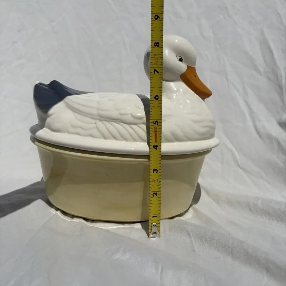Vintage Ceramic Duck Goose Covered Dish Tureen Casserole Farmhouse Kitchen Decor